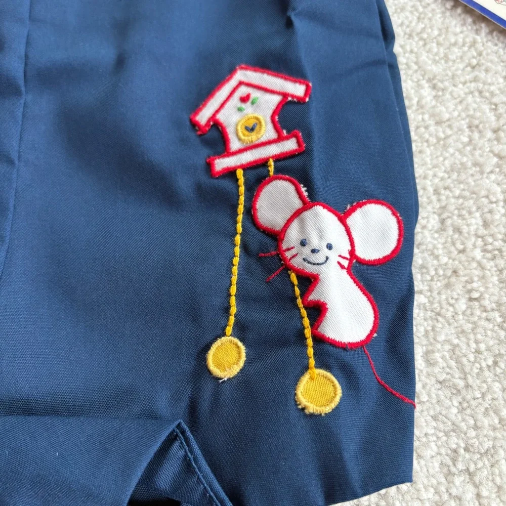 Nana's Pet Romper Baby Boy Size 0 Navy Blue White VTG NWT Mouse Cuckoo Clock 80s